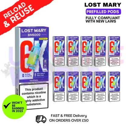 Menthol Lost Mary BM6000 Replacement Pods BOX OF 10