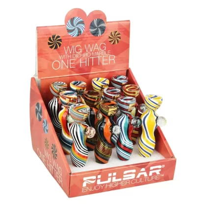Pulsar Wig Wag One Hitter w/ Dichro Marble Chillum | 4″ | Asst Colors