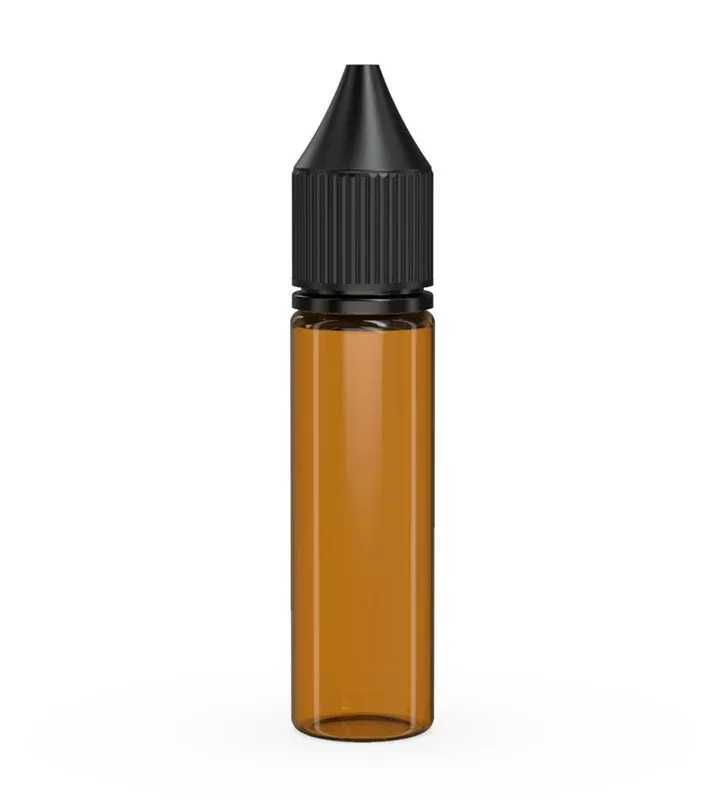 CHUBBY GORILLA | Child Resistant Unicorn V3 PET Dropper Bottles Amber | 20mL – w/ Black Lid – 1000 Count