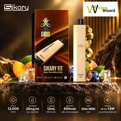 Sikary Fit 12000 Puffs Disposable Vape - Black Grape, Blue Razz Ice; Vape Product, Box of 10 Pcs