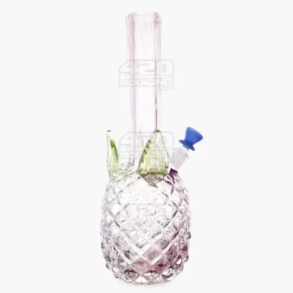 Straight Neck Color Pull Pineapple Glass Water Pipe | 14in Tall – 14mm Bowl – Purple