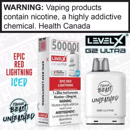 Epic Red Lightning Iced Flavour Beast Unleashed LEVEL X G2 Ultra POD 20mL