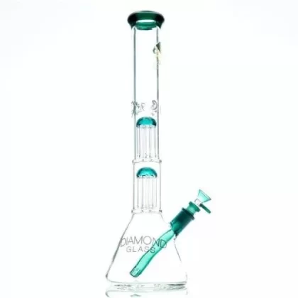 Diamond Glass Crystal Weld Tree Perc Bong - color#teal