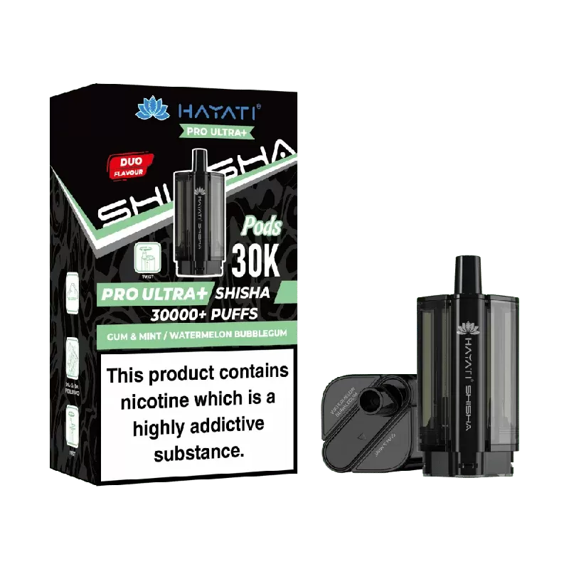 Hayati Pro Ultra Plus Shisha 30000 Prefilled Pods Gum & Mint / Watermelon Bubblegum