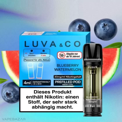 Luva & Co Pods – Blueberry Watermelon (2er Pack) - LUVA & CO / Propylenglykol / Aromastoffe / Nikotin / Glycerin / 2-isopropyl-N,2,3 -trimethylbutyramide / ca. 1200 insgesamt