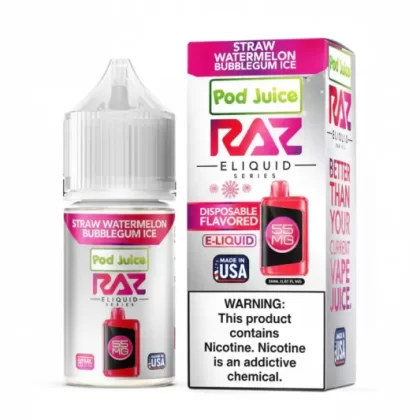 Straw Watermelon Bubblegum Ice – Pod Juice Salts x RAZ E-Liquid – 30mL