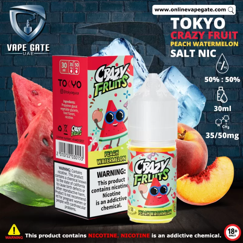 Tokyo Crazy Fruits Peach Watermelon Saltnic 30ml - 50 mg - 30 ml