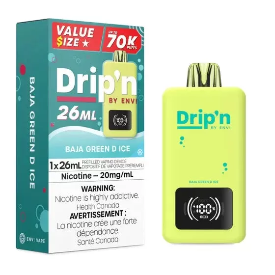 Drip’n by Envi 26ML Disposable Vape – 70K Puffs – Baja Green D Ice - Eliquidsupply
