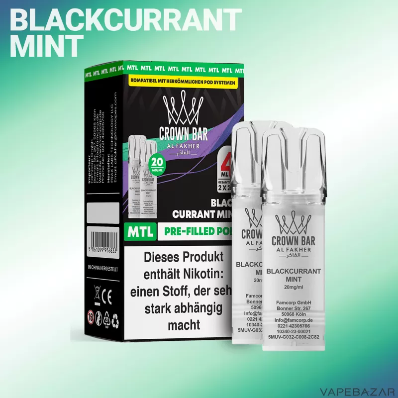 Al Fakher Pods Crown Bar 600 – MTL 20mg – Blackcurrant Mint - Minze / Schwarze Johannisbeere