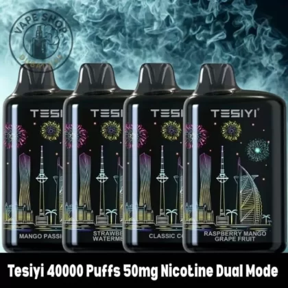 Tesiyi 40000 Puffs 50mg Nicotine Dual Mode Disposable Vape - Vape Product, BOX OF 5 PCS; Blueberry Ice, Blueberry Mint