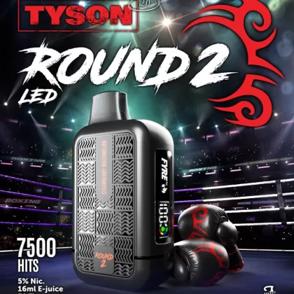 Tyson 2.0 "ROUND 2" Heavy Weight Rechargeable Disposable Device – 7500 Puffs - Apple Peach