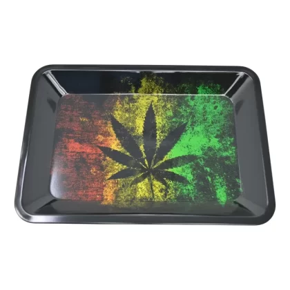 Mini Metal Rolling Tray Black Leaf – 5in - Vape Store