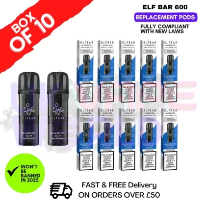 Elf Bar 600 Puff Blueberry Sour Raspberry Replacement Pods Box of 10