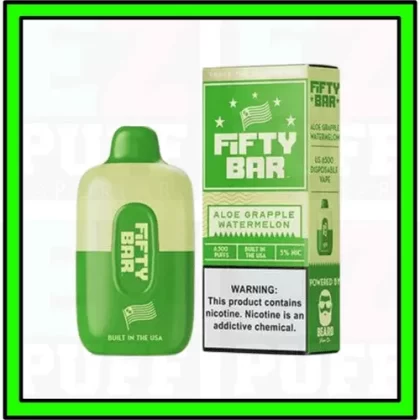 Aloe Grapple Watermelon – FIFTY BAR – MADE IN USA by Beard Vape – 6500 Puff Disposable