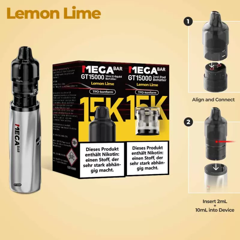 MEGABAR GT15000 Prefilled Pods – Lemon Lime (2+10ml) - Image 2