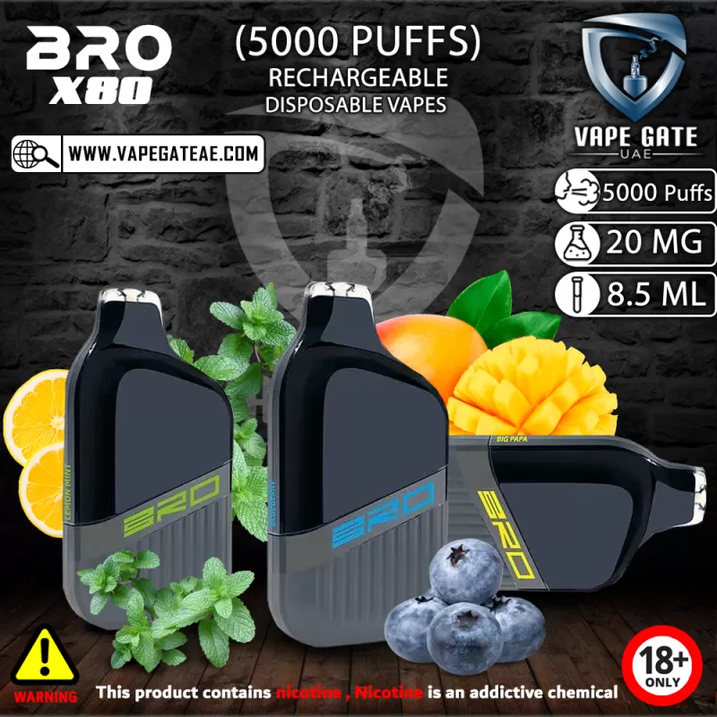 BRO X08 RECHARGEABLE DISPOSABLE VAPES (5000 PUFFS) - 20 mg / Bublee Berry