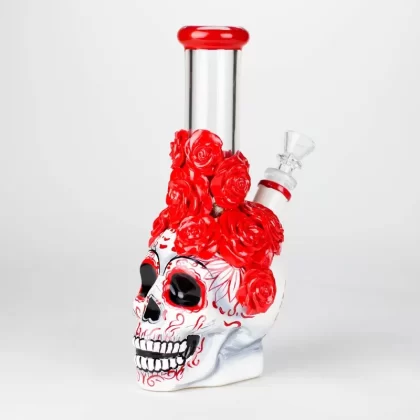 9″ Rose Sugar Skull-Themed Glass Bong