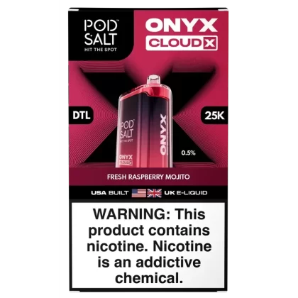 Pod Salt Onyx Cloud X 25K Low Nic 0.5% – Fresh Raspberry Mojito
