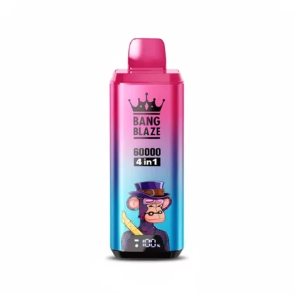 Bang Blaze 60000 Puffs 4 in 1 Vape – Four Flavors - Random Flavors(Minimum 2 Pieces), Blueberry Ice & Peach Mango Watermelon & Passion Kiss & Melon Apple; 5-nicotine, 3-nicotine (201078)