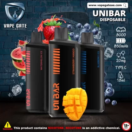 Unibar Rechargeable Disposable Vape (8000 Puffs) - Mexican Mango Ice / 20 mg