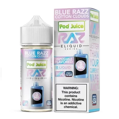 Pod Juice x RAZ Blue Razz Cotton Clouds Synthetic Vape Juice 100ml - Vape Product, Vape Product