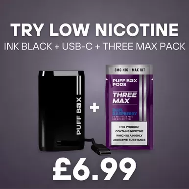 Low Nicotine Vape Kit – Ink Black + USB-C