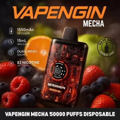 VAPENGIN Mecha 50000 Puffs Disposable Vape In UAE - Vape Product, BOX OF 10 PCS; Biscoff Cheesecake, Blackcurrant Ice
