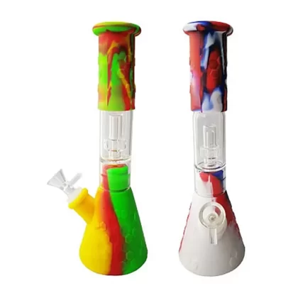 11" Honeycomb Silicone Bong with Shower Percolator - Rasta