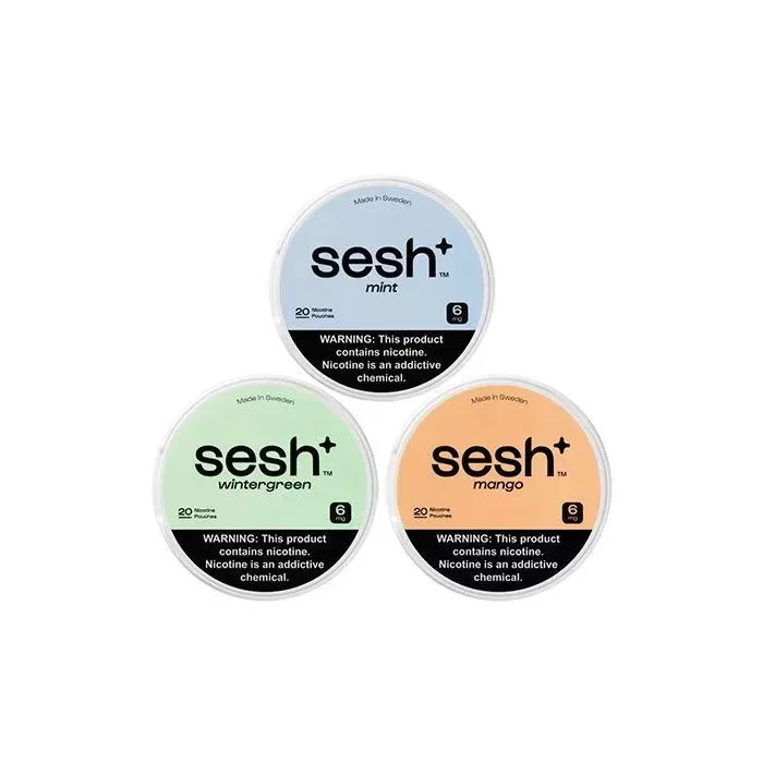 Sesh+ Nicotine Pouches (20 Pouches/Can) - flavor#Wintergreen>Mint>Mango~nicotine avail#4mg>6mg>8mg