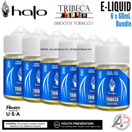Halo Tribeca Smooth Tobacco E-Liquid 60mL 6 Bottle Bundle Box - 0mg – 6 Bottle Bundle, 12mg – 6 Bottle Bundle