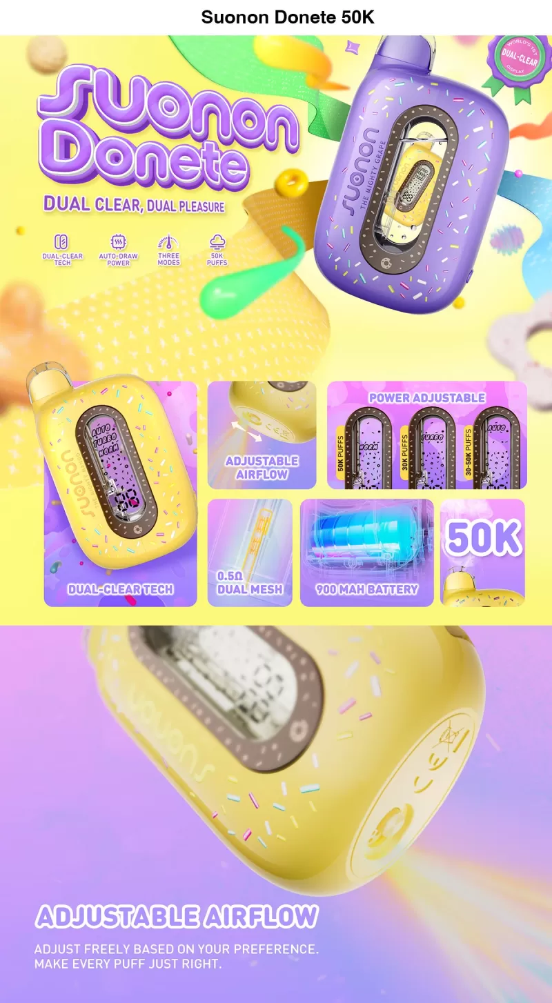 SUONON Donete 50K Puffs Disposable Kit 900mAh - The Mighty Grape / 50mg / 1pc / CN -SZ Bonded Warehouse - Image 2