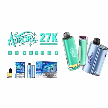 JNR Aurora 27K Puffs Refillable Oil Vape Smart Display - Blueberry Red Raspberry, Passion Fruit Kiwi; 2-nicotine