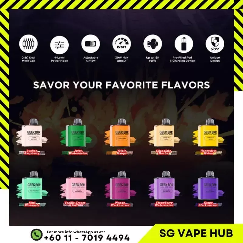 GEEKBAR GT 911 16,000 Puffs - Starter Kit (Kit + Cartridge) / Lychee Rasspberry - Image 3