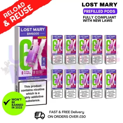 Summer Grape Lost Mary BM6000 Replacement Pods BOX OF 10