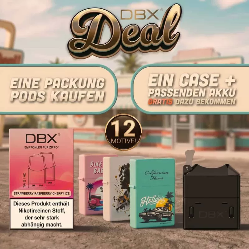 DBX Pod kaufen und Akku und Case GRATIS dazu bekommen! - Faster Lane, Vintage Culture; Apple Peach, Strawberry Kiwi