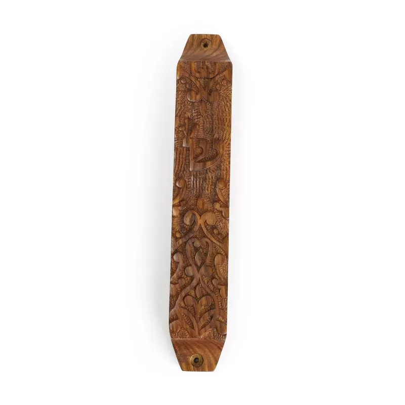 Prabhuji Decor – Wooden Mezuzah Case 9″x1.5″ Ornamental