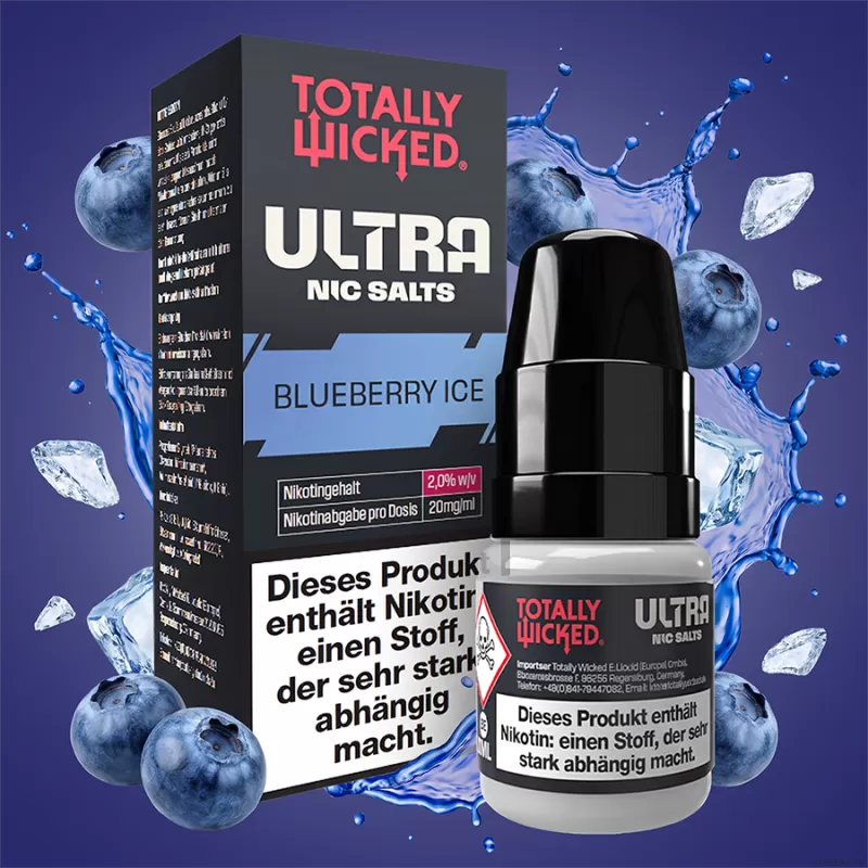 Totally Wicked ULTRA – Blueberry Ice 8ml 20mg/ml - Totally Wicked / Ice / Blaubeere / 20mg/ml / Propylenglykol / pflanzliches Glycerin / Nikotinsalz / Aromen / 50% VG / 50% PG / 8 ml