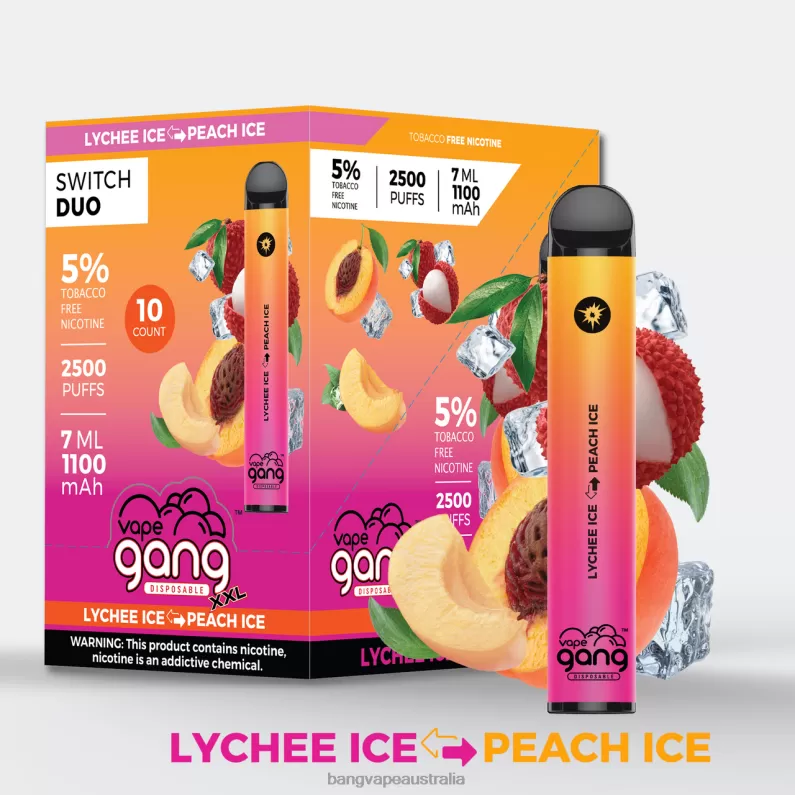 Vape Gang Switch Duo 2 flavors (Box of 10) 6006N42 Lychee Ice – Peach Ice – Bang Vape Australia - Bangvapeaustralia