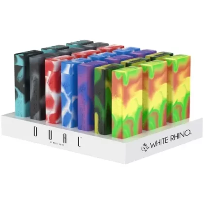 White Rhino Dual Original Silicone Container w/ Glass Straw & Chillum – Assorted Colors (21 Count Display)
