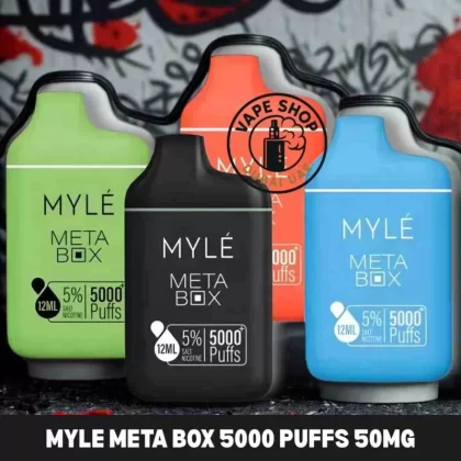 Myle Meta Box 5%(50mg) nicotine 5000 Puffs Disposable Vape in Dubai - Vape Product; Vape Product, BOX OF 10 PCS; Blueberry Lemon, Iced Mint (D1A7FF)