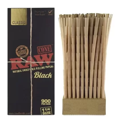 Raw Black Classic 1 1/4 Pre-Rolled Cones (900-Pack) - Ejuicewarehouse