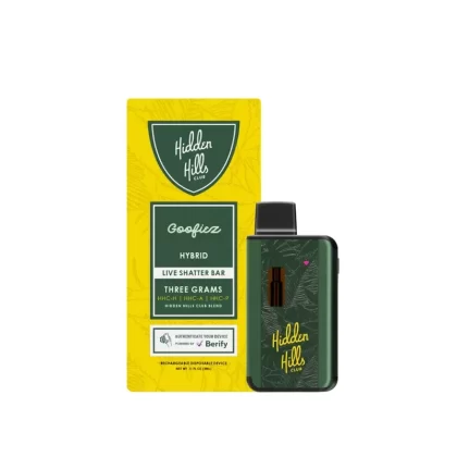 Hidden Hills Live Shatter HHC Vaporizer – 3000mg - Strain#Goofiez (H)>Jealousy and Friends (I)>NYC Sour Diesel (S)>Pink Certz (S)