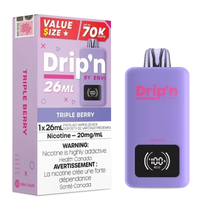 Drip’n 70k Value Series Disposable Vape – Triple Berry - Strength#20MG>20MG (ONT-TAX)