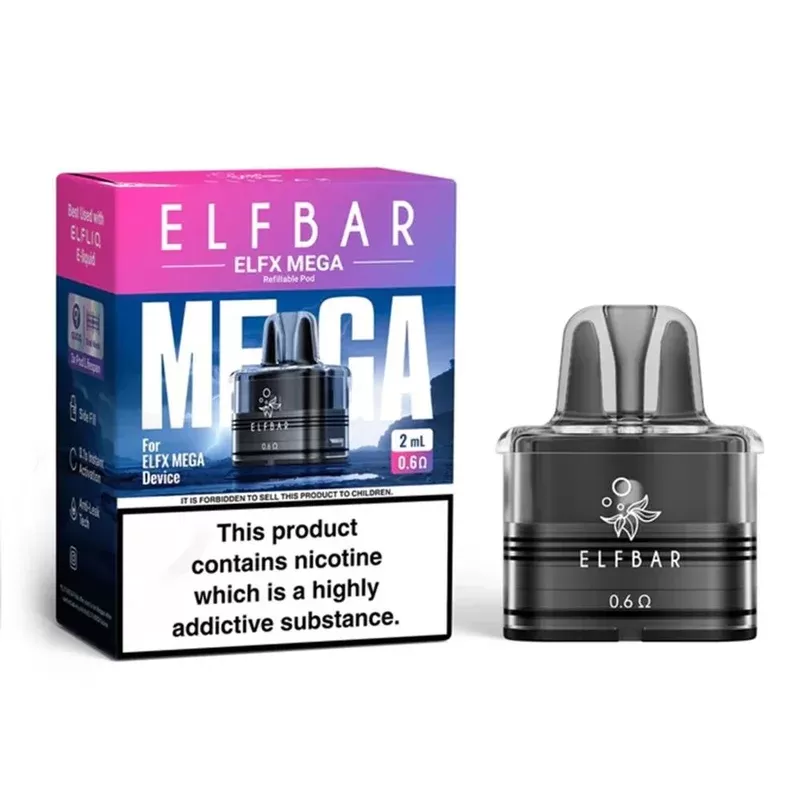 Elfx Mega Replacement Pod Pack By Elf Bar - Size#XL>2ml~Resistance#0.6ohm>0.8ohm (AE08F2)