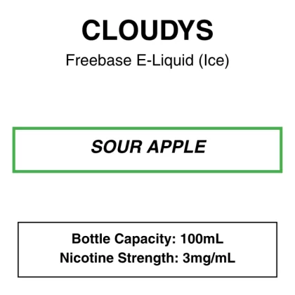 Sour Apple – Cloudys Premium E-Liquid – Freebase – 100mL - Vape Product; Vape Product