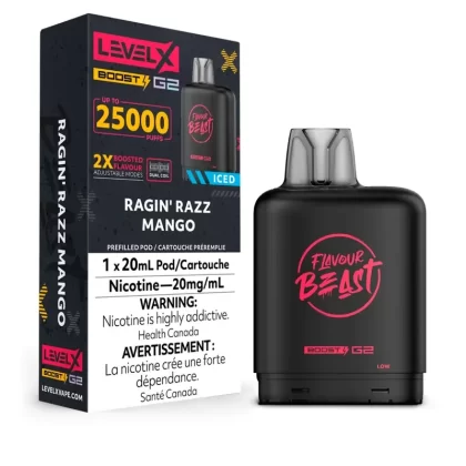Flavour Beast Level X Vape Pod – 25K – Ragin’ Razz Mango Iced