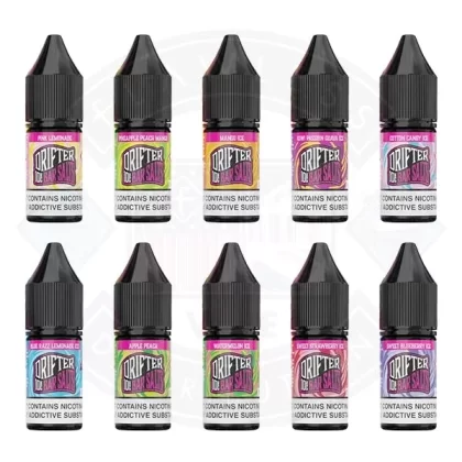 Drifter Bar Salts Nic Salt 10ml (10mg) - Flavour#Blue Razz Lemonade Ice>Sweet Strawberry Ice>Watermelon Ice>Sweet Blueberry Ice>Pink Lemonade>Apple Peach>Cotton Candy Ice>Kiwi Passion Guava