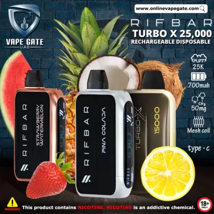 Rifbar Turbo X Rechargeable Disposable Vape (25,000 Puffs) - 50 mg / Banana Ice