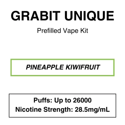 Grabit – Unique 26K – Prefilled Vape Kit – Pineapple Kiwifruit – 26000 Puffs – 28.5mg/mL Nicotine