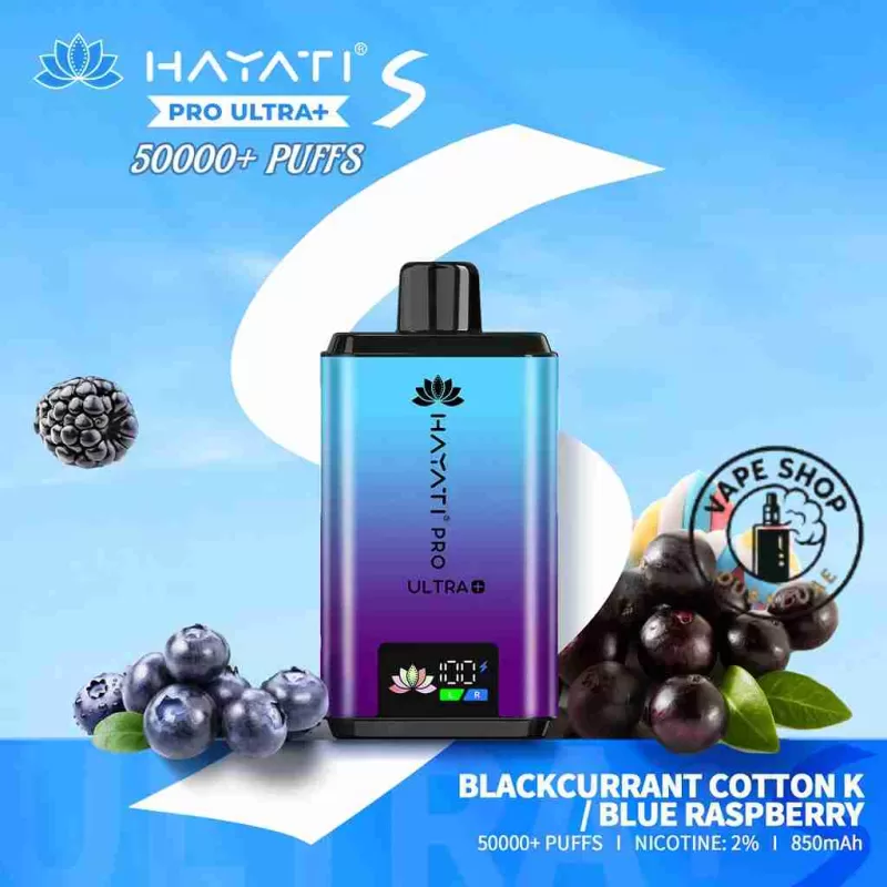 Hayati Pro Ultra+ S 50000 Puffs 20MG Nicotine In Dubai - Vape Product, BOX OF 10 PCS; Blackcurrant Cotton K / Blue Raspberry, Blue Raspberry - Image 3